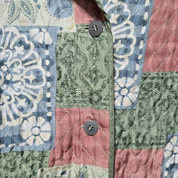 Alfred Dunner Vintage Silk Abstract Floral Patchwork Quilted Jacket - Picture 3 of 5